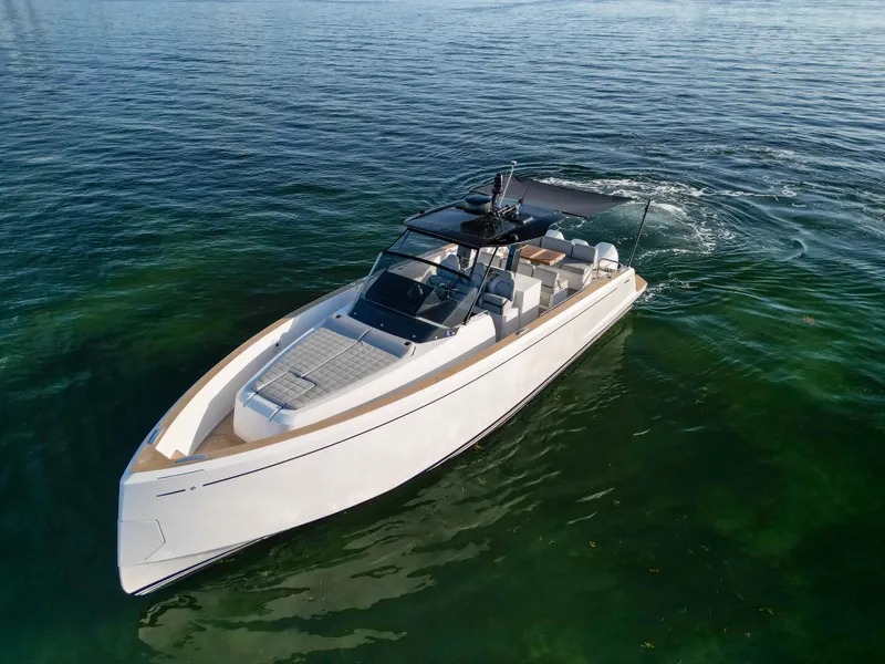 Slide: The Image of 2022 Pardo Yachts 38 cruising on calm, clear waters. - 8