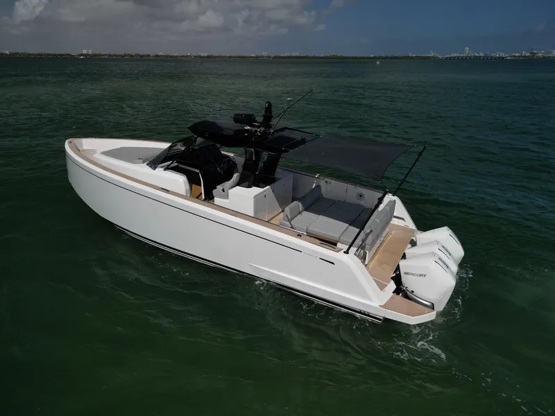 Slide: The Image of 2022 Pardo Yachts 38 cruising on open water, showcasing sleek design and powerful engines. - 23