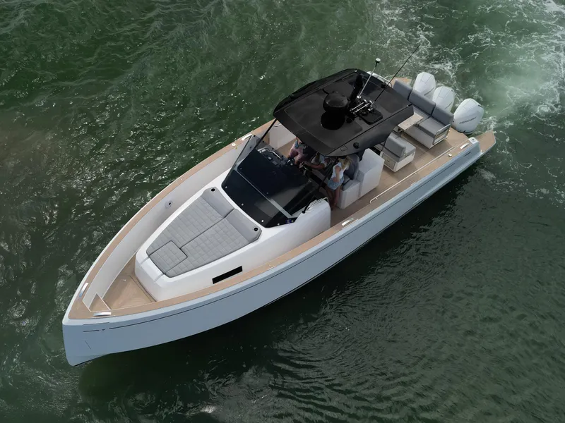 Slide: The Image of 2022 Pardo Yachts 38 cruising on open water, showcasing sleek design and powerful engines. - 27