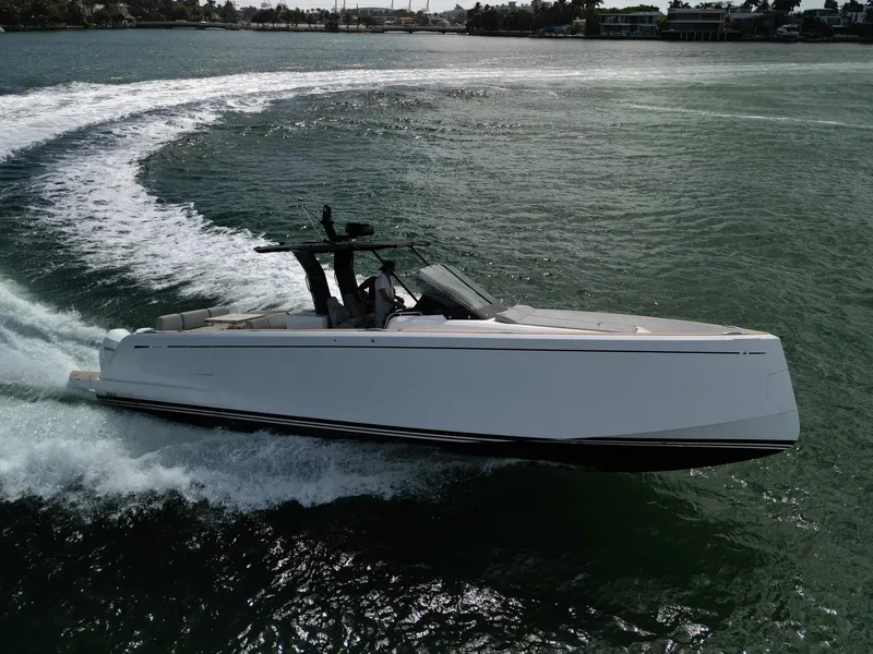 Slide: The Image of 2022 Pardo Yachts 38 cruising on open water, showcasing sleek design and performance. - 33