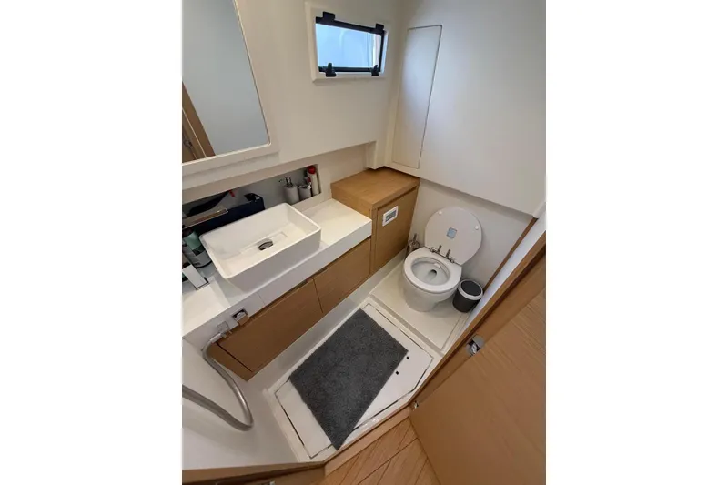 Slide: The Image of Modern bathroom in 2022 Pardo Yachts 38, featuring sleek sink and compact toilet. - 21