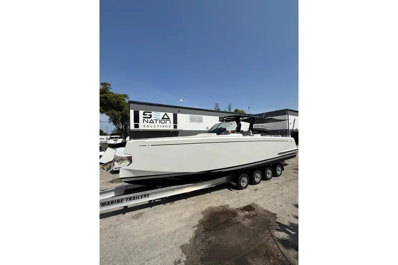 Slide: The Image of 2022 Pardo Yachts 38 on trailer at Sea Nation Solutions facility. - 24