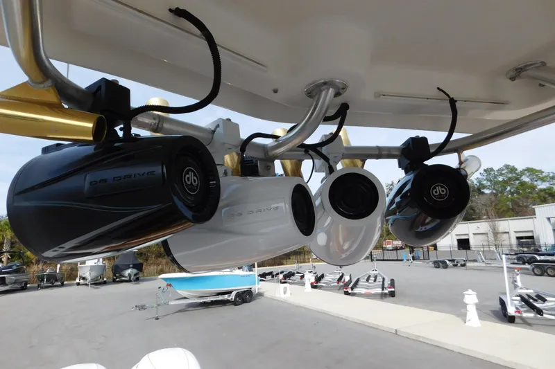 Slide: The Image of Speakers on a 2008 Wellcraft 27 Scarab Tournament boat, parked in a marina. - 53