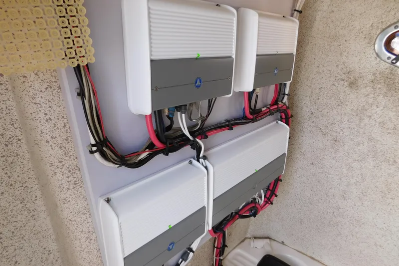 Slide: The Image of Electrical panel with wiring on a 2008 Wellcraft 27 Scarab Tournament boat. - 57