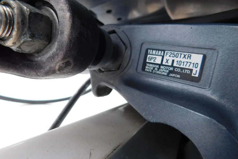 Slide: The Image of Close-up of Yamaha F250TXR engine label on 2008 Wellcraft 27 Scarab Tournament boat. - 6