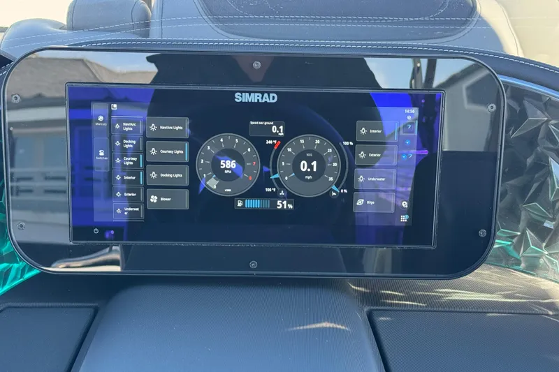 Slide: The Image of Simrad display on 2026 Barletta Lusso 23UC showing navigation and control settings. - 85
