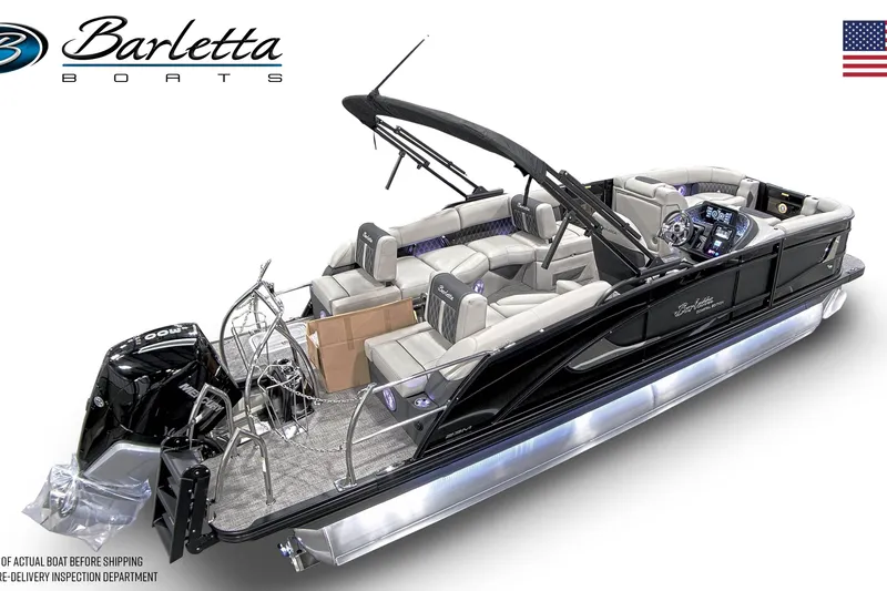 Slide: The Image of 2026 Barletta Lusso 23M luxury pontoon boat with sleek design and modern features. - 14