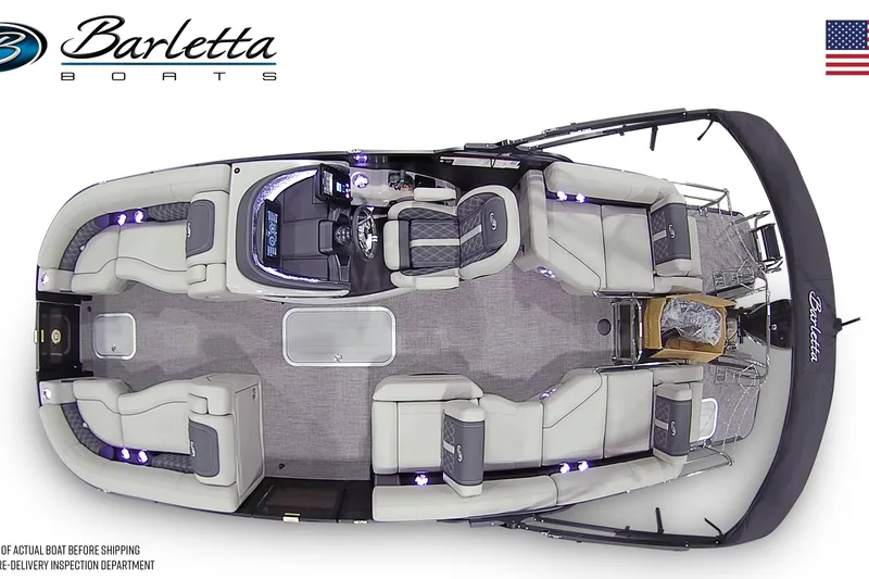Slide: The Image of Top view of 2026 Barletta Lusso 23M pontoon boat with luxurious seating and modern design. - 6