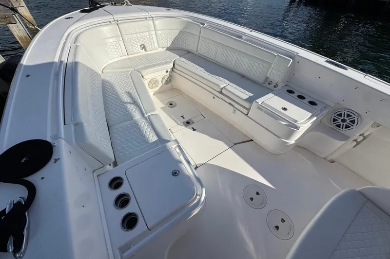 Slide: The Image of 2017 Intrepid 375 Center Console boat with spacious seating and sleek design. - 6