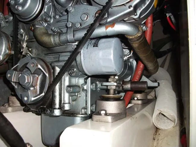 Slide: The Image of Engine of a 1990 Catalina 27 boat, close-up view. - 3