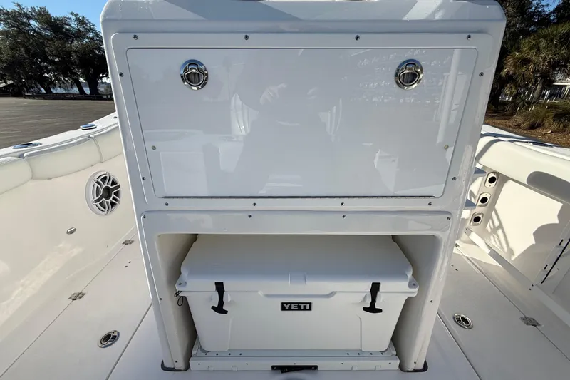 Slide: The Image of 2024 Sea Fox 288 Commander boat with Yeti cooler storage compartment. - 22