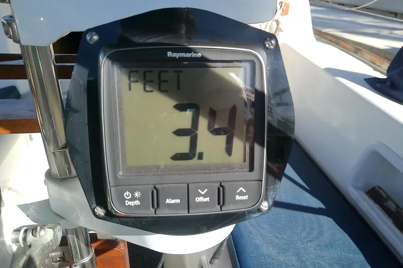 Slide: The Image of Depth gauge on 1988 Pearson 36-2 sailboat displaying 3.4 feet. - 10