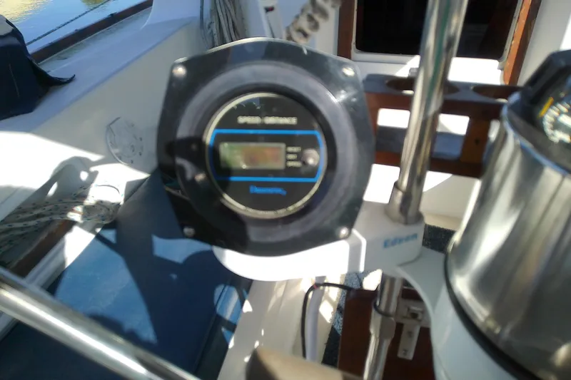 Slide: The Image of Close-up of a 1988 Pearson 36-2 sailboat's speedometer and navigation equipment. - 13