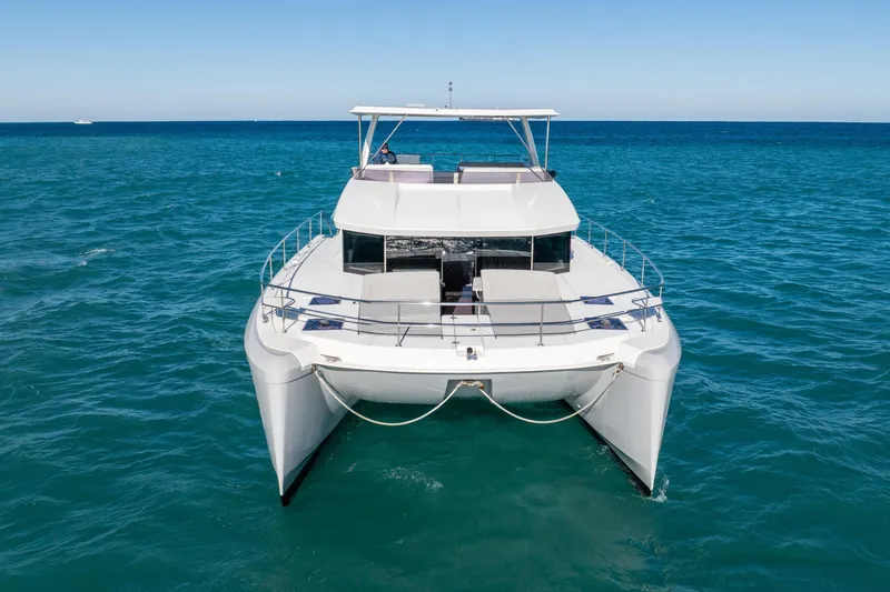 Slide: The Image of 2021 Leopard 53 Powercat yacht on open sea, front view. - 12