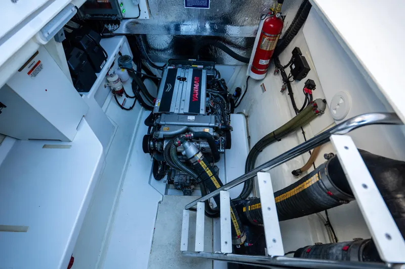 Slide: The Image of Engine room of 2021 Leopard 53 Powercat with Yanmar engine and safety equipment. - 17