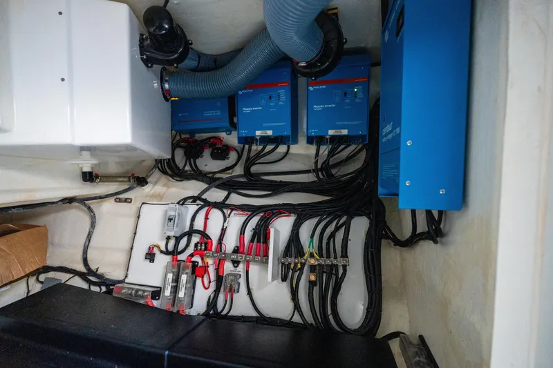 Slide: The Image of Electrical system of a 2021 Leopard 53 Powercat with inverters and wiring. - 20