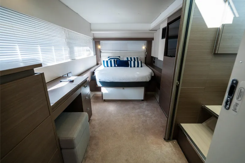 Slide: The Image of Luxurious bedroom interior of 2021 Leopard 53 Powercat yacht with modern furnishings. - 30