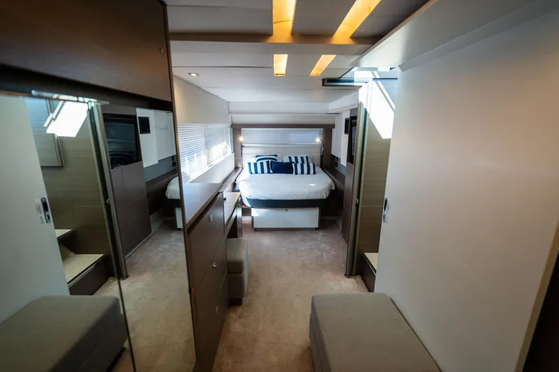 Slide: The Image of Luxurious bedroom interior of 2021 Leopard 53 Powercat yacht with modern design. - 31