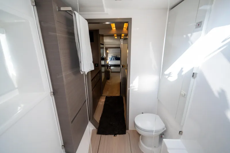 Slide: The Image of Interior of 2021 Leopard 53 Powercat yacht bathroom with modern design and amenities. - 35