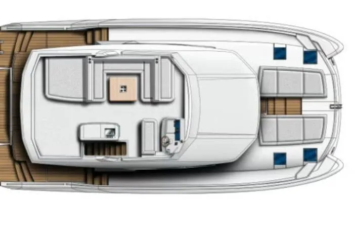 Slide: The Image of Top view of 2021 Leopard 53 Powercat yacht layout with spacious deck design. - 60