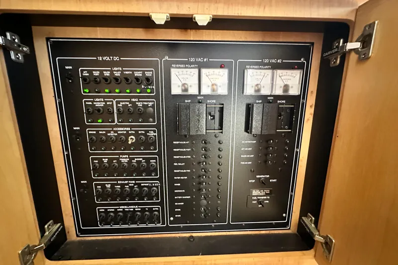 Slide: The Image of Electrical control panel on a 1995 Carver 440 Aft Cabin Motor Yacht. - 56