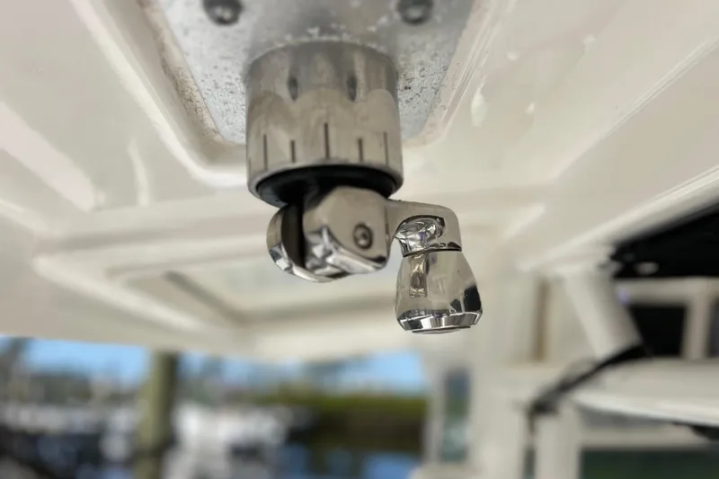 Slide: The Image of Close-up of a 2021 Boston Whaler 330 Outrage boat fixture. - 67