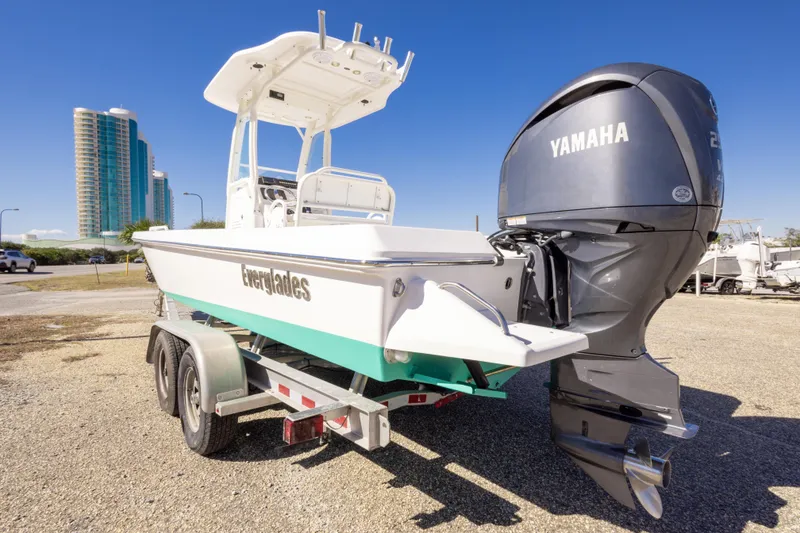 Slide: The Image of 2016 Everglades 243 Center Console boat with Yamaha engine on trailer. - 3