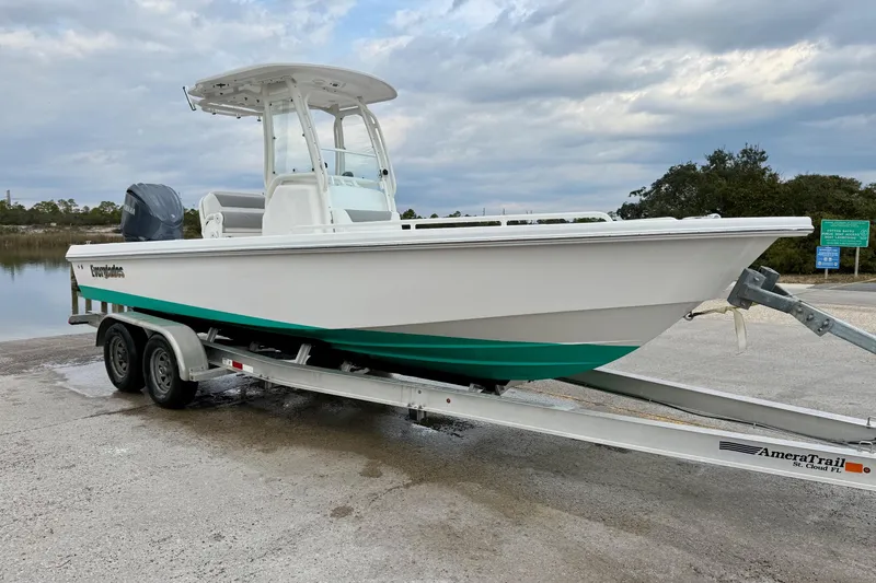 Slide: The Image of 2016 Everglades 243 Center Console boat on trailer, ready for launch. - 34