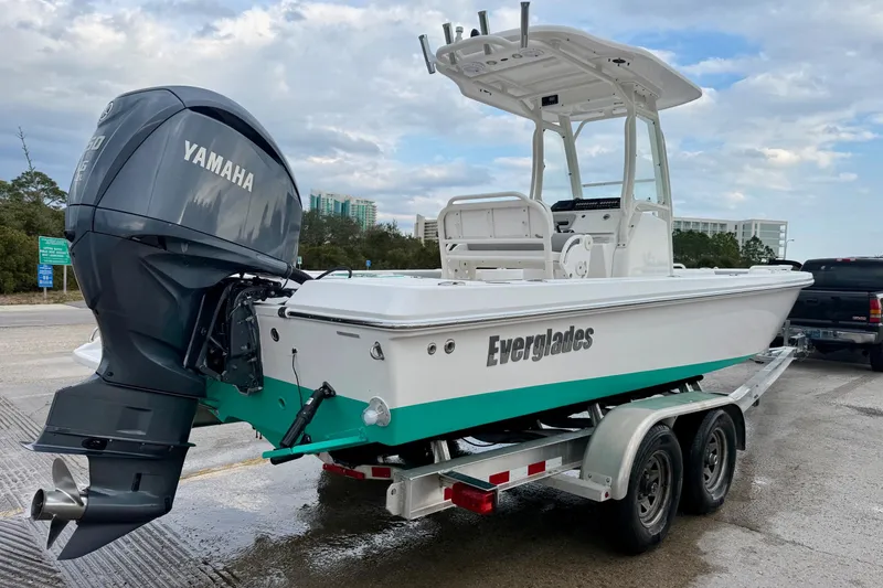 Slide: The Image of 2016 Everglades 243 Center Console boat on trailer with Yamaha engine. - 35