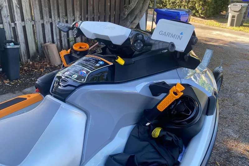 Slide: The Image of 2022 Sea-Doo FishPro Trophy 170 with Garmin GPS, parked outdoors. - 3
