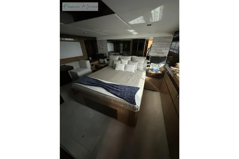 Slide: The Image of Luxurious bedroom interior of 2022 Cruisers Yachts 60 Cantius with modern furnishings. - 86