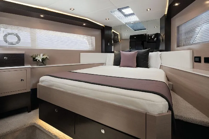 Slide: The Image of Manufacturer Provided Image: Luxurious bedroom interior of 2022 Cruisers Yachts 60 Cantius with modern design. - 18