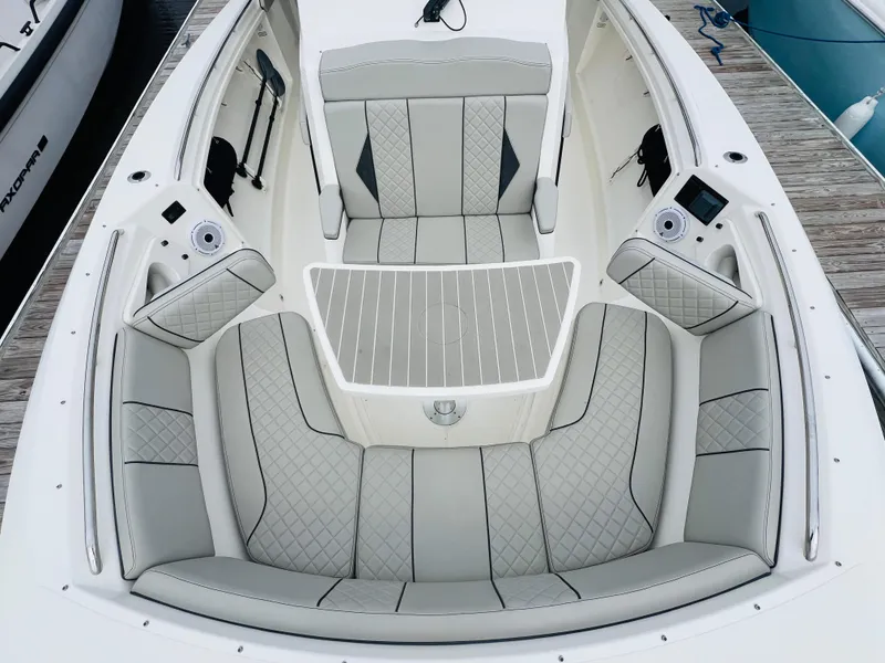 Slide: The Image of Luxurious seating area on 2022 Pursuit S 358 Sport boat. - 34