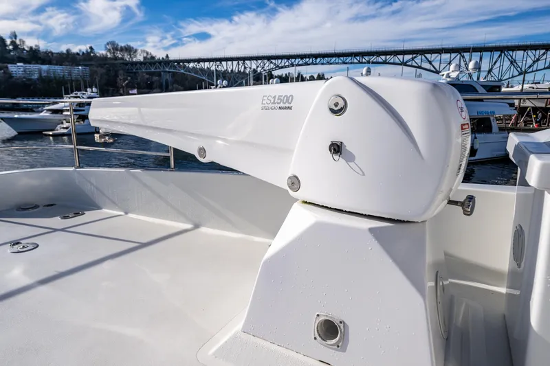 Slide: The Image of Ocean Alexander 72 Pilothouse 2017 yacht deck with ES1500 Steelhead Marine crane. - 19