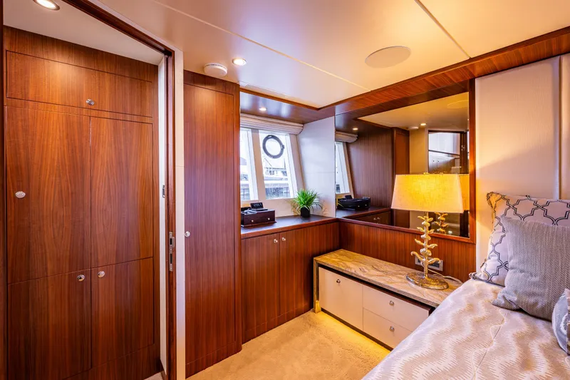 Slide: The Image of Luxurious interior of 2017 Ocean Alexander 72 Pilothouse yacht with elegant wood finishes. - 40