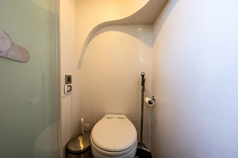 Slide: The Image of Modern bathroom in 2017 Ocean Alexander 72 Pilothouse yacht, featuring sleek design and amenities. - 59