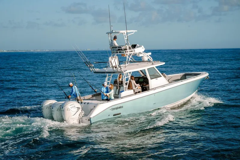 The Image of 2026 Everglades 395 Center Console boat cruising on open water. - 0