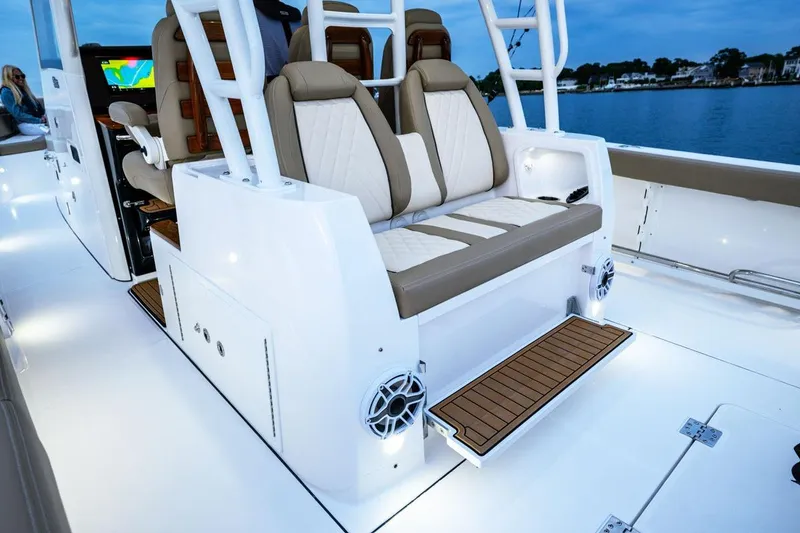 Slide: The Image of Manufacturer Provided Image: 2025 Everglades 395 Center Console boat interior with luxurious seating and modern design. - 6