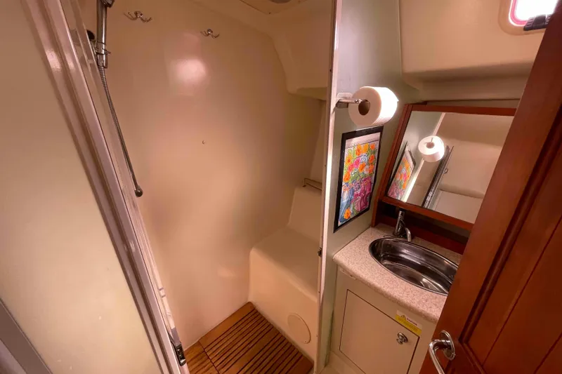 Slide: The Image of Ceiling view of 2010 Hunter 45 Center Cockpit with skylight and windows. - 16