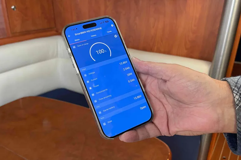 Slide: The Image of Victron Energy SmartSolar charge controller on 2010 Hunter 45 Center Cockpit yacht. - 43