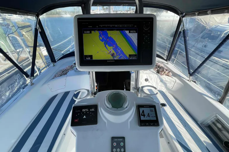 Slide: The Image of Electrical control panel of a 2010 Hunter 45 Center Cockpit sailboat. - 48