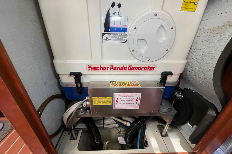 Slide: The Image of Yanmar engine plate on 2010 Hunter 45 Center Cockpit sailboat. - 66