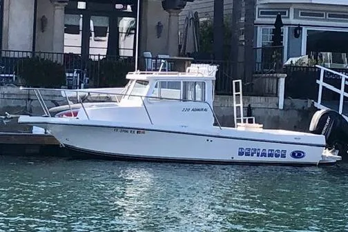 The Image of 2015 Defiance 220 Admiral EX boat docked by waterfront homes. - 0