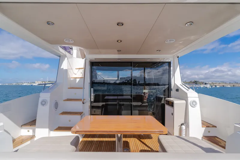 Slide: The Image of Azimut 50 Fly 2015 yacht with deck view and sea backdrop. - 47