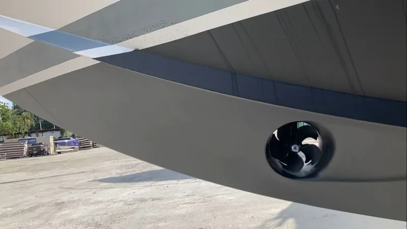 Slide: The Image of Close-up of a 2015 Pershing 70 yacht hull. - 11