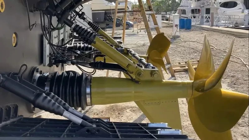 Slide: The Image of Close-up of the propulsion system on a 2015 Pershing 70. - 13