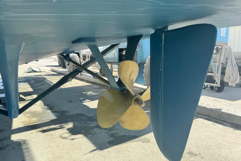 Slide: The Image of Propeller and rudder of 2000 Grand Banks 52 Europa yacht on dry dock. - 36