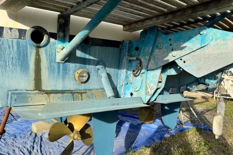 Slide: The Image of Close-up of 2000 Grand Banks 52 Europa boat's propeller and hull details. - 38