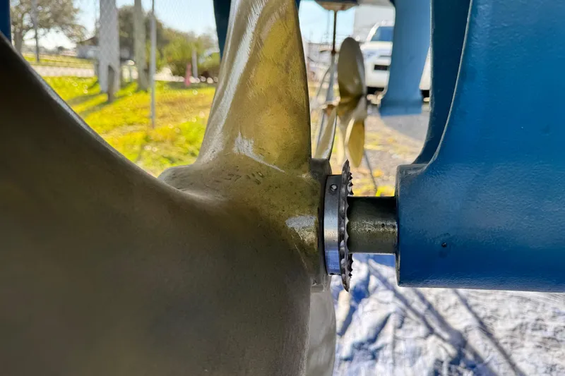 Slide: The Image of Close-up of a Grand Banks 52 Europa 2000 boat propeller and shaft. - 43