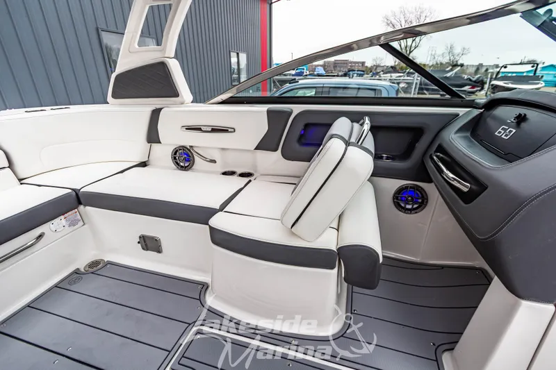 Slide: The Image of Interior of 2026 Chaparral SSX 4 boat with modern seating and sleek design. - 21
